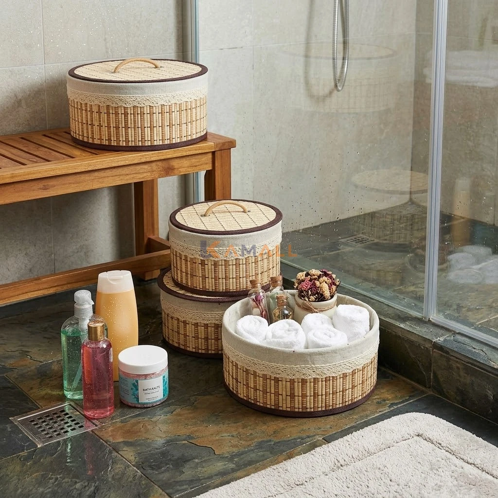 Panier de Rangement Rond en Bois 26 cm