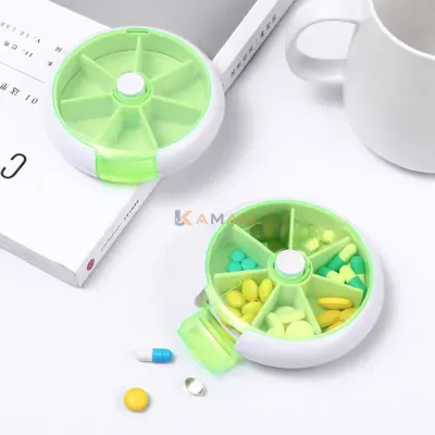 Boîte médicaments ronde rotative en plastique  – Pilulier Compact pour Organisation Quotidienne