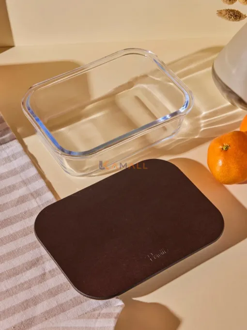 Boîte de Conservation Carrée en Verre avec Couvercle en Bois