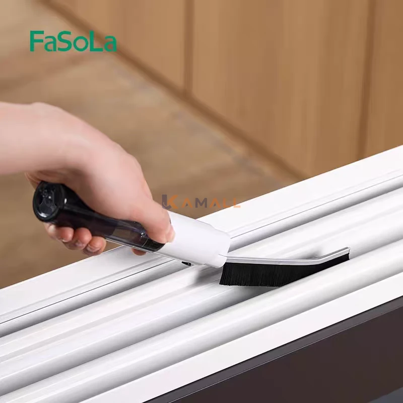 brosse de nettoyage multifonction avec réservoir pulvérisateur intégrépour rainures de fenêtres ou rails de portes coulissantes