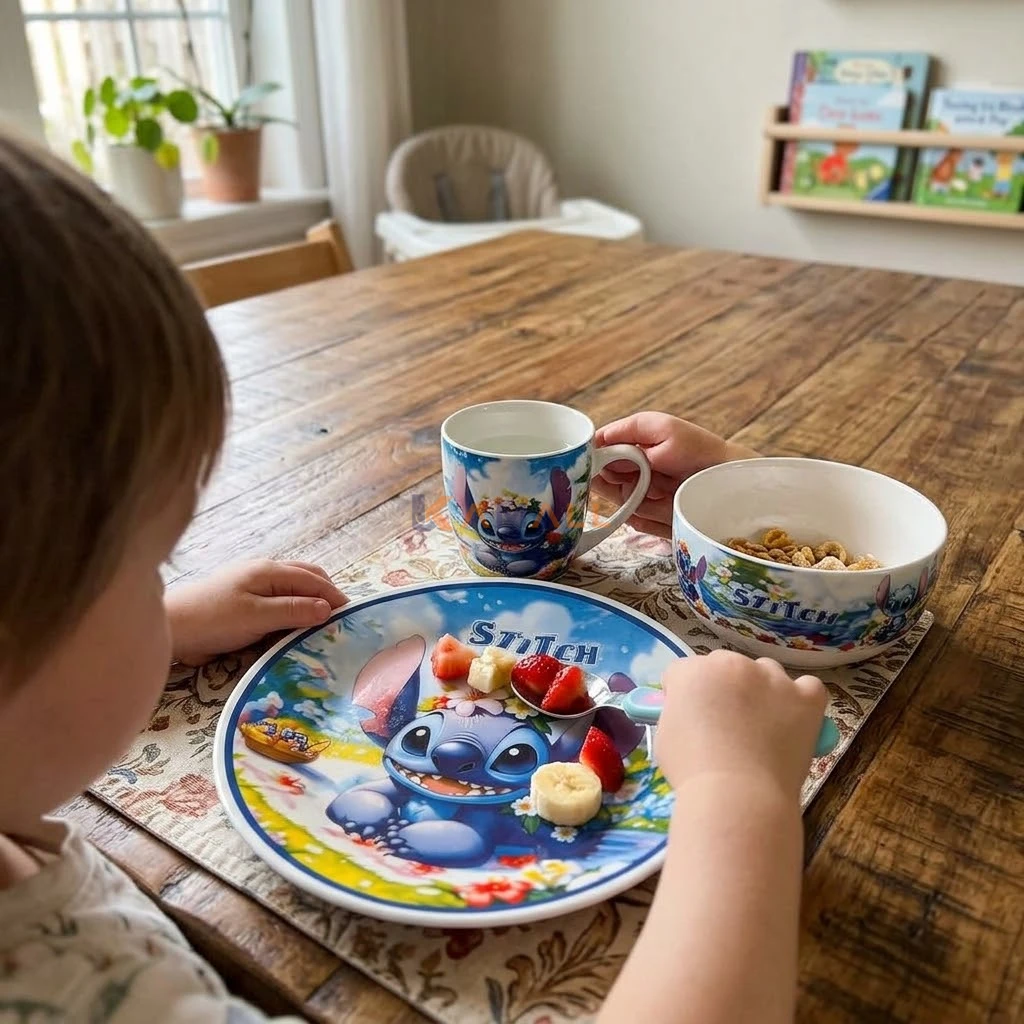 Coffret repas enfant en ceramique 3 pieces – Tasse, bol et assiette assortis