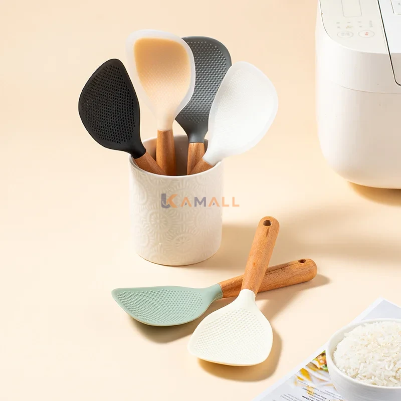 Spatule de Cuisine en Silicone avec Manche en Bois