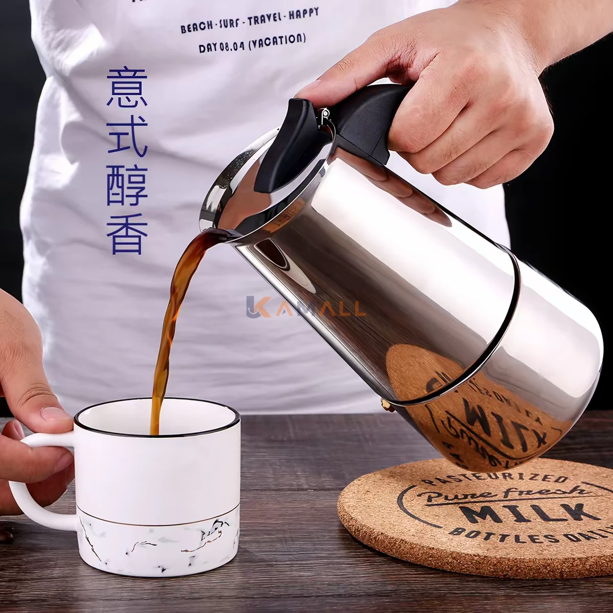 Cafetière italienne 6 tasses en acier inoxydable