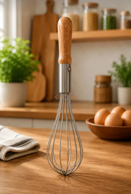 Fouet manuel en métal avec manche en bois_36cm