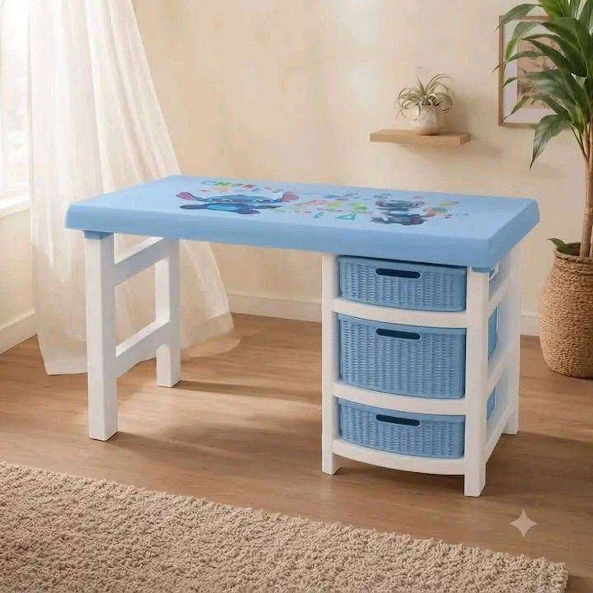 Bureau Enfant avec 3 Paniers de Rangement en Plastique