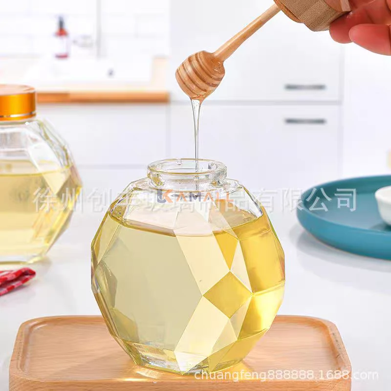 Boîte à miel en verre avec couvercle en bois G M