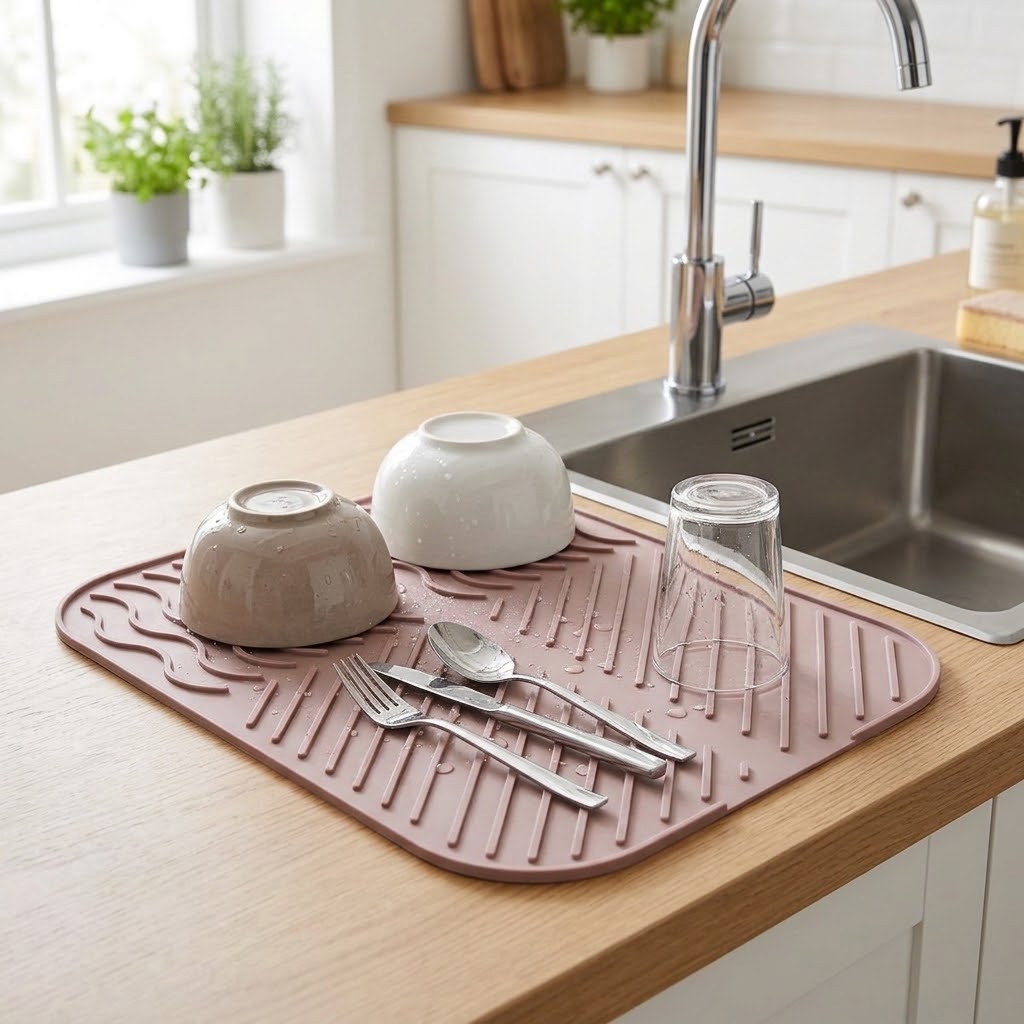 Tapis égouttoir vaisselle en silicone 34 × 25 cm – Antidérapant et pratique