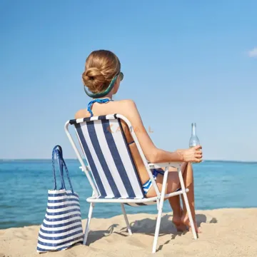 Chaise de Plage Grand Modèle en Métal et Tissu – Chaise Pliante Confortable pour Plage, Jardin et Extérieur