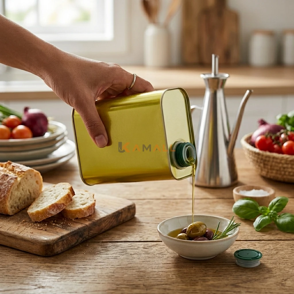 Bidon d’huile en métal 0,5 L – Récipient de conservation avec bouchon sécurisé