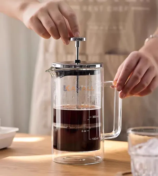 Cafetière à Piston 600 ml en Verre et Acier Inoxydable – French Press pour Café et Infusions