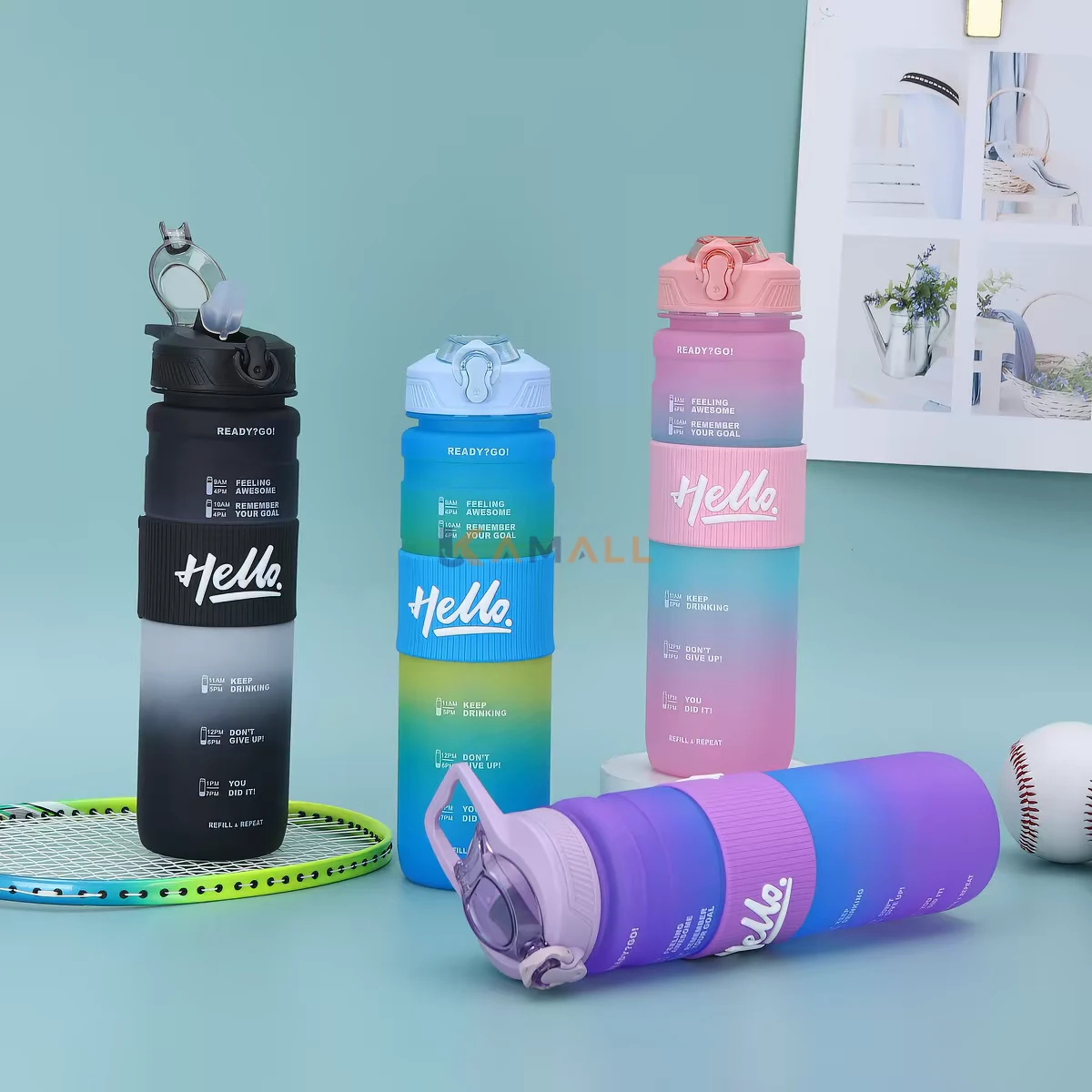Bouteille d’Eau 1 Litre avec Paille et Ceinture