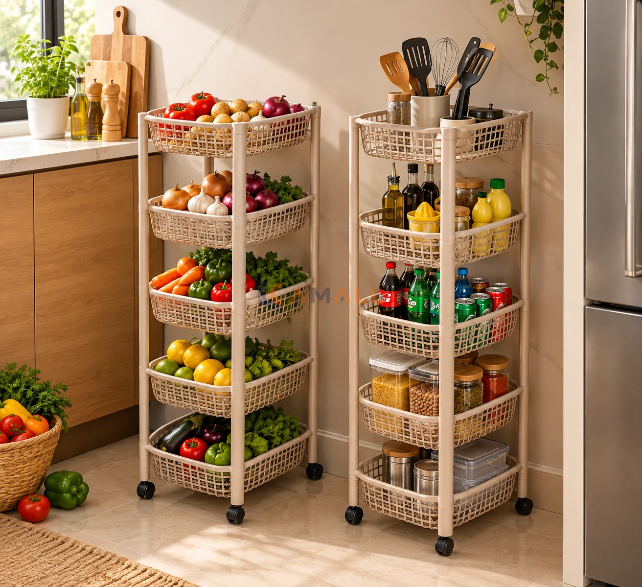 Étagère de rangement 4 étages avec roues en plastique
