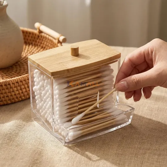 Boîte à bâtonnets en Plexi avec couvercle en Bois, rangement élégant et hygiénique