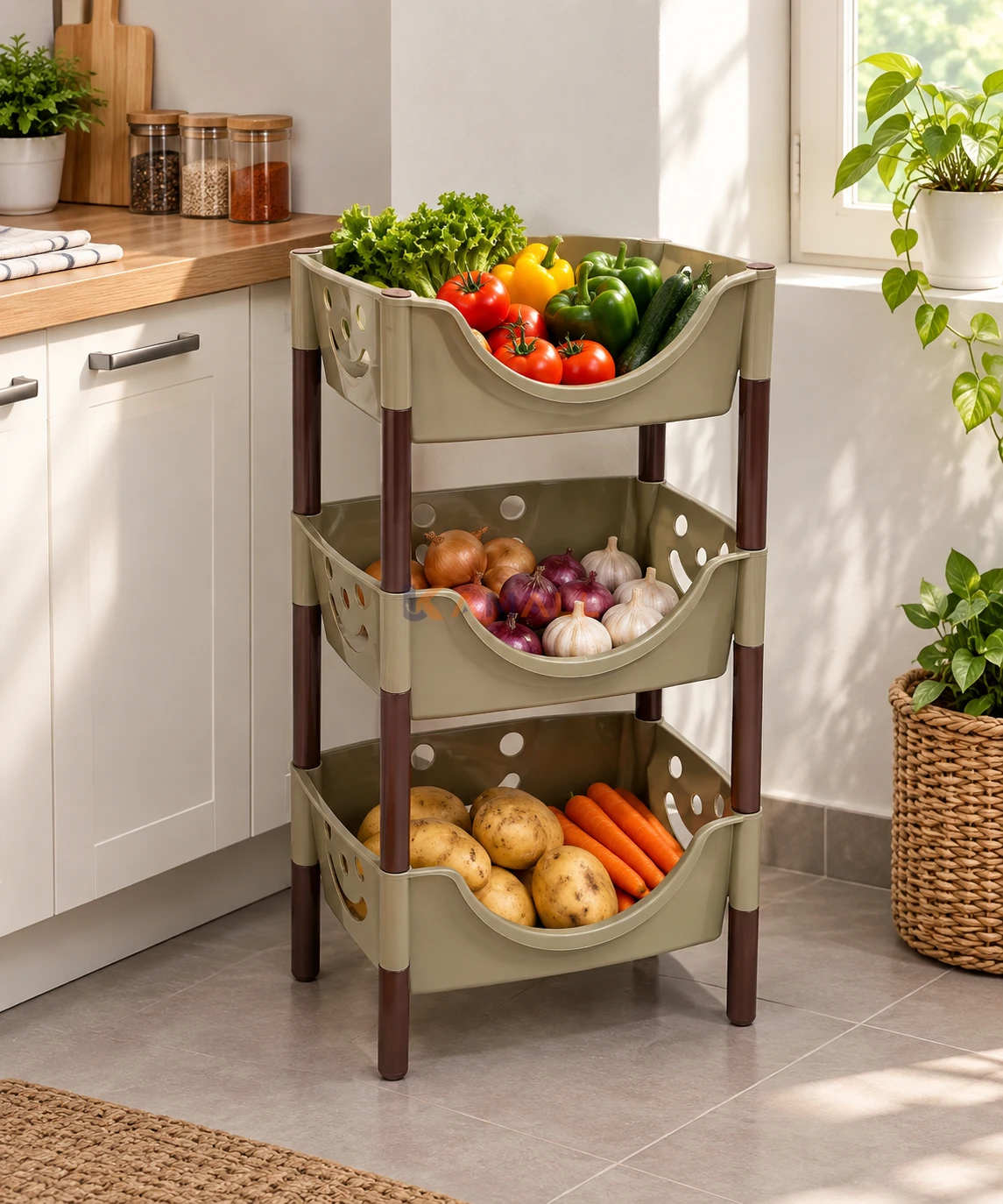 Porte-légumes a 3 étages en plastique – Rangement pratique pour fruits et légumes