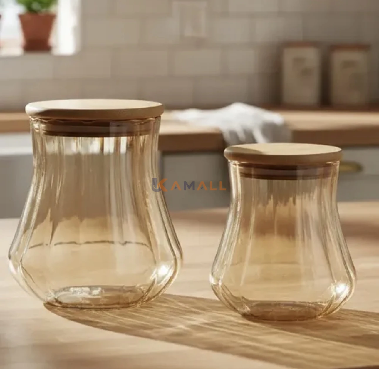 Porte epices hermetique en verre PM avec couvercle en bois
