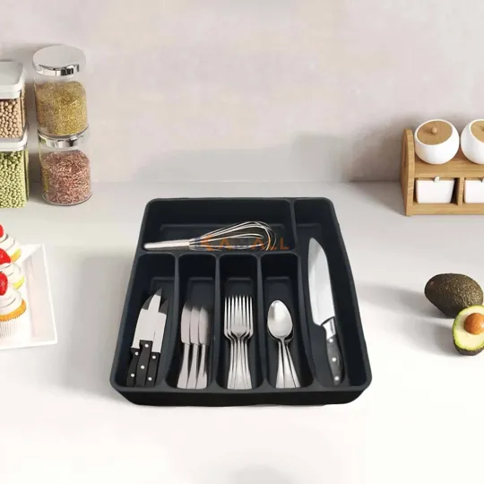 Range-Couverts 4 Compartiments en Plastique 31 x 18 x 3 cm – Organisateur de Tiroir pour Cuisine