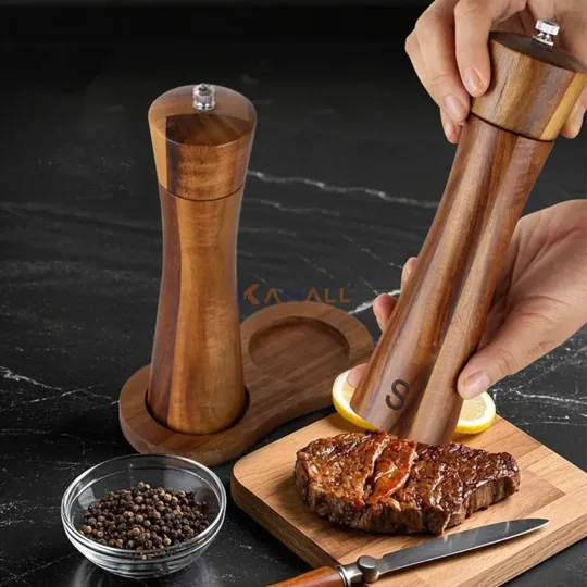 Salier et Poivrier en Bois 19 cm – Moulin à Épices Manuel pour Cuisine et Table