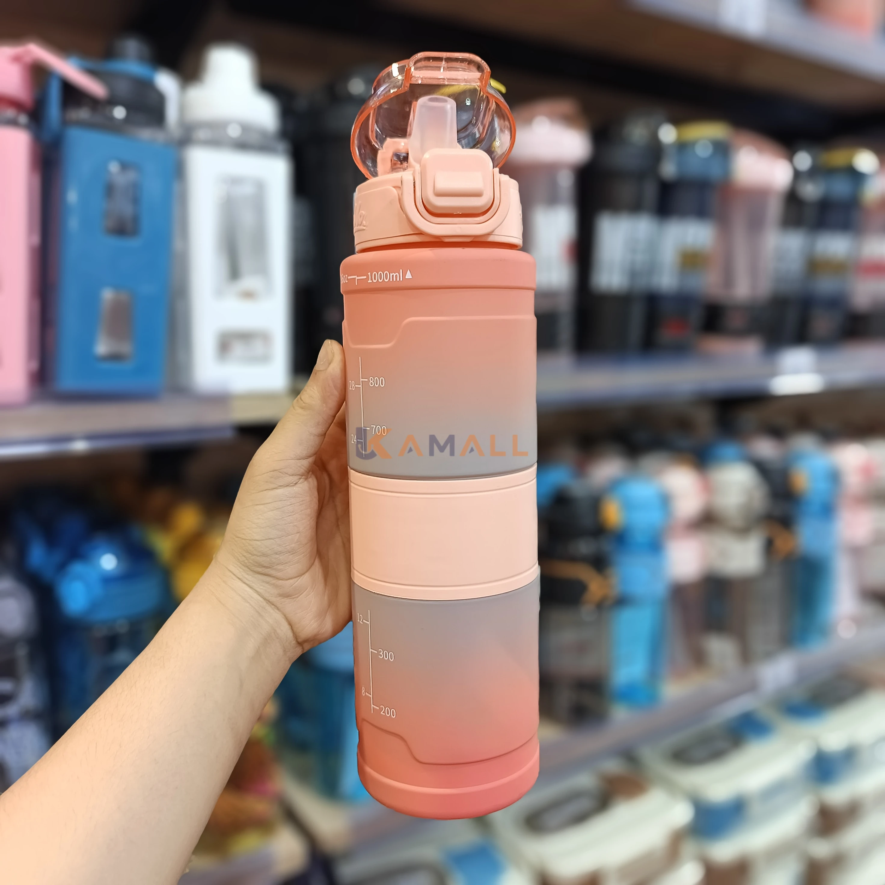 Bouteille d’Eau 1 litre  avec Paille et ceinture en plastique alimentaire