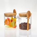 Bocal en verre avec cuillère bois 15 CM