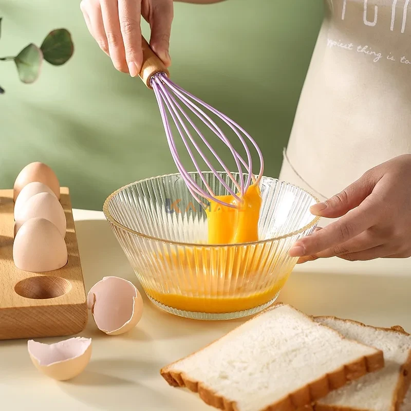 Fouet de Cuisine en Silicone avec Manche en Bois