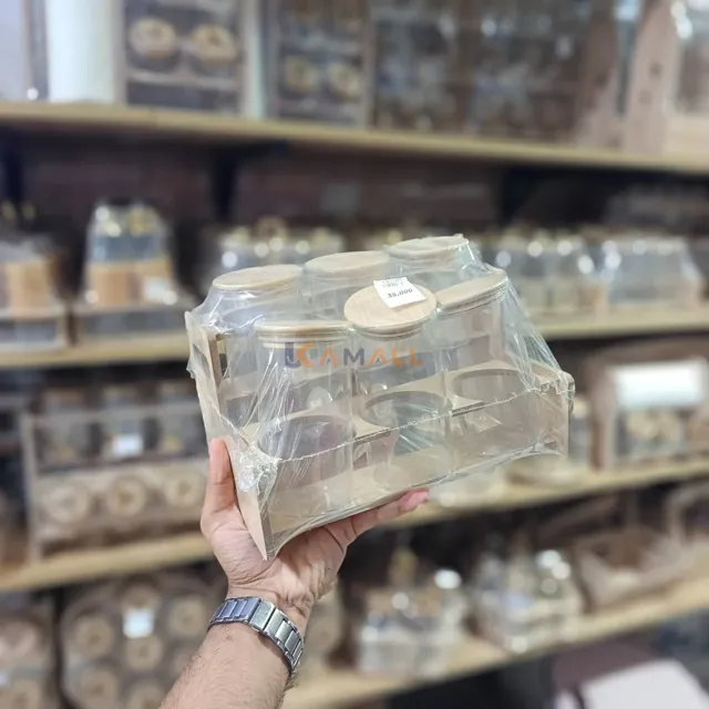 Support à Épices en Bois avec 6 Pots en Verre – Organisateur de Cuisine