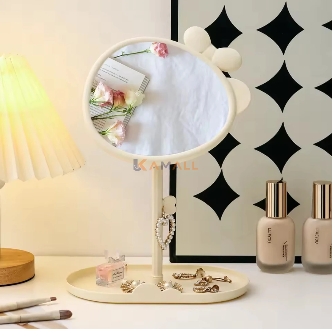 Miroir de Maquillage Rotatif avec Plateau pour Accessoires et Bijoux